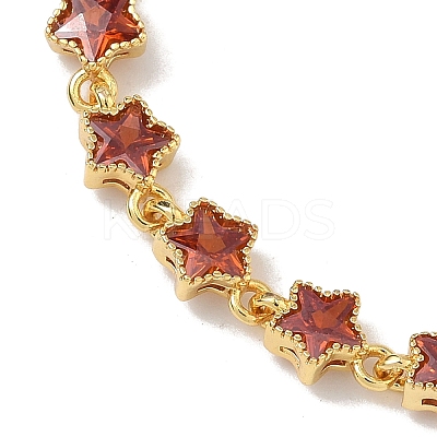 Star Brass Pave Cubic Zirconia Link Chain Bracelets for Women BJEW-P385-03G-05-1