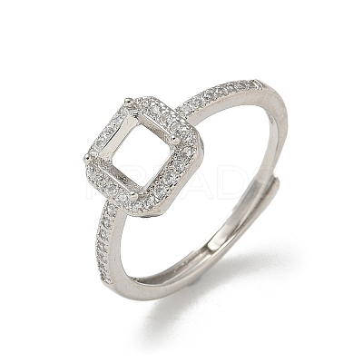 Square Brass Micro Pave Clear Cubic Zirconia Adjustable Ring Components LS-KK-NH0001-21P-1