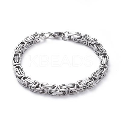 Tarnish Resistant Unisex 201 Stainless Steel Byzantine Chain Bracelets BJEW-L637-34B-P-1