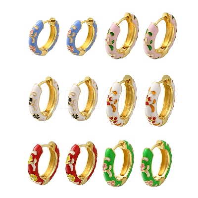 Rack Plating Flower Brass Enamel Hoop Earrings EJEW-H143-13G-1