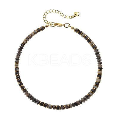 Bohemian Style Natural Labradorite & Brass Rondelle Disc Heishi Beaded Anklets FS-WG8FF45-12-1