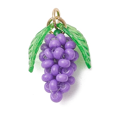 Glass Seed Beaded Grape Pendants PALLOY-MZ00467-02-1