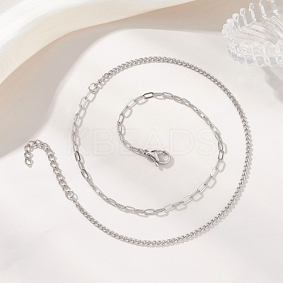 304 Stainless Steel Twisted Chain Paperclip Chain Necklaces NJEW-JN05781-01-1