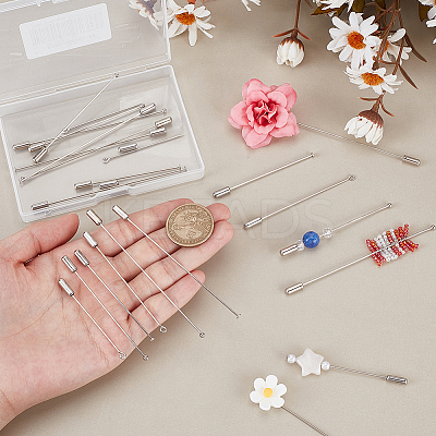 30Pcs 6 Styles Stainless Steel Flat Head Brooch Findings and Brass Ball Head Pins Brooch Findings with Plug FIND-GA0007-42-1