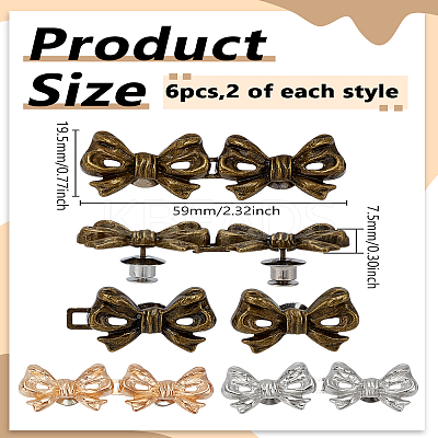 6Pcs 3 Colors Bowknot Shape Alloy Adjustable Jean Button Pins FIND-LP0007-79-1