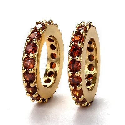Brass Micro Pave Cubic Zirconia Rondelle European Beads KK-B028-18G-D-1