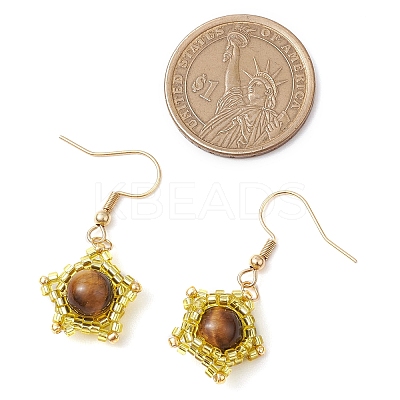 Natural Tiger Eye Star Dangle Earrings EJEW-MZ00354-1