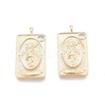 Brass Micro Pave Clear Cubic Zirconia Pendants KK-G432-19G-1