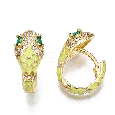 Green Cubic Zirconia Snake Huggie Hoop Earring EJEW-N011-46I-NF-1