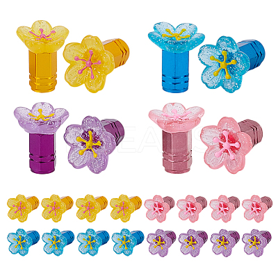 16Pcs 4 Colors Resin Flower & Aluminium Alloy Tire Valve Stem Caps HJEW-NB00308-1
