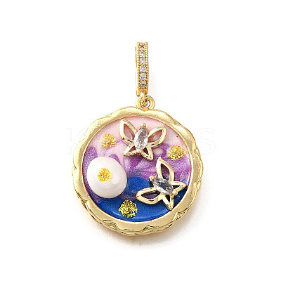 Brass Micro Pave Cubic Zirconia & Enamel Pendants KK-R222-15G-02-1