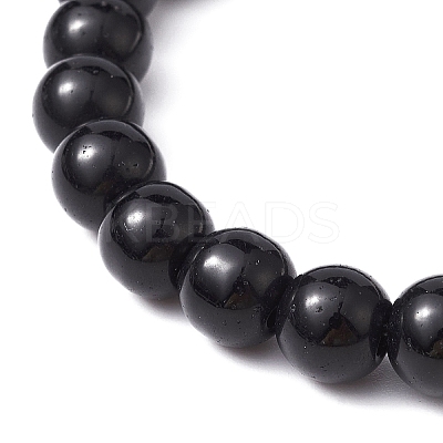 Synthetic Black Stone Round Beaded Stretch Bracelet BJEW-JB09745-01-1