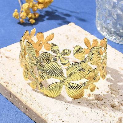 304 Stainless Steel Open Cuff Bangles for Women LS-BJEW-U019-01G-1