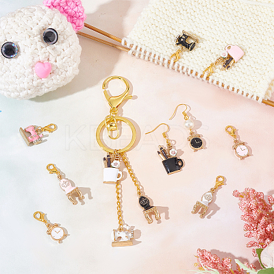 Sewing Machine/Pen Cup/Clock Alloy Enamel Pendant Stitch Markers HJEW-AB00438-1
