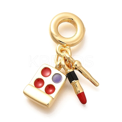 Brass Enamel Lipstick & Eyeshadow European Dangle Charms KK-U048-05G-03-1