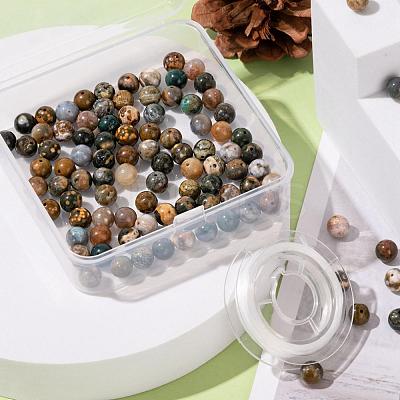 100Pcs 8mm Natural Ocean Agate/Ocean Jasper Round Beads DIY-LS0002-59-1
