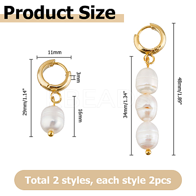 2 Pairs 2 Styles Natural Cultured Freshwater Pearl Teardrop Hoop Earrings EJEW-HS00007-1