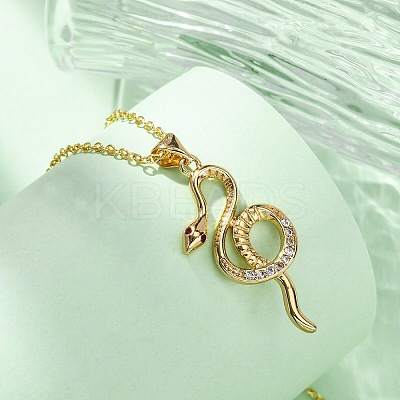 Brass Micro Pave Clear Cubic Zirconia Snake Pendant Necklaces LS-NJEW-S438-02B-G-1