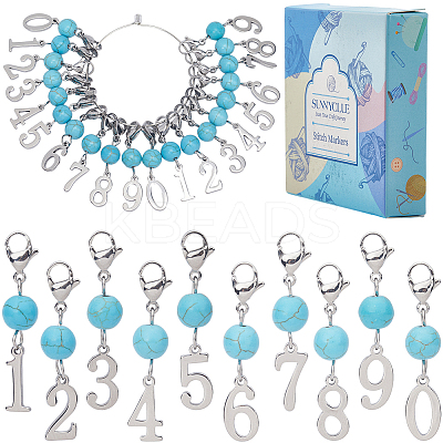 20Pcs 10 Style Synthetic Turquoise Pendant Locking Stitch Markers HJEW-SC00041-1
