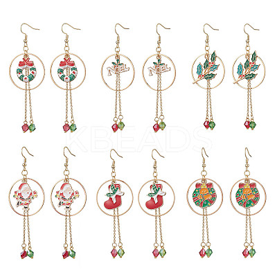 6 Pairs 6 Styles Christmas Theme Alloy Enamel Dangle Earrings EJEW-JE06560-1