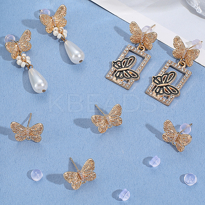 8Pcs Butterfly Brass Rhinestone Stud Earring Findings for Women EJEW-BBC0001-91-1