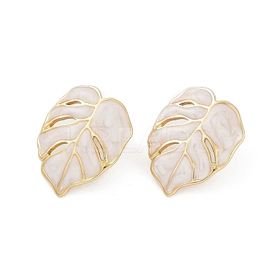 Ion Plating(IP) 304 Stainless Steel Leaf Stud Earrings EJEW-Z068-37G-01-1