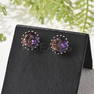 Flat Round Brass Glass Stud Earrings EJEW-G428-01G-1