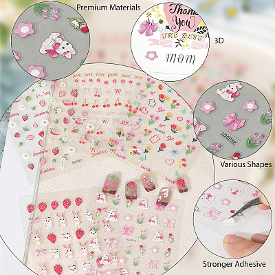 5Pcs 5 Style PET Plastic Decorative Sticker MRMJ-SP0001-25-1