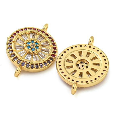 Rack Plating Brass Pave Cubic Zirconia Wheel Connector Charms KK-Z063-28G-02-1