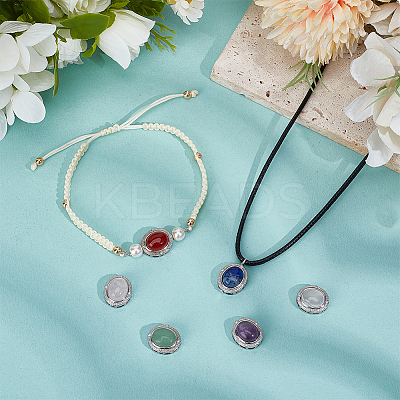 6Pcs 6 Styles Brass Pave Natural Amethyst & Rose Quartz & White Agate & Green Aventurine & Carnelian & Lapis Lazuli Multi-Strand Links KK-BC0015-16-1