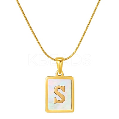 Stainless Steel Snake Bone Chain Alphabet Necklace with Shell Pendant WD3660-19-1