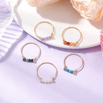 Natural Apatite & Natural Carnelian & Natural Amethyst & Natural Moss Agate Beads Finger Rings RJEW-TA00187-1