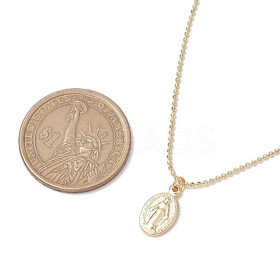 Brass Ball Chain Oval Virgin Mary Pendant Necklaces for Women NJEW-JN05120-1
