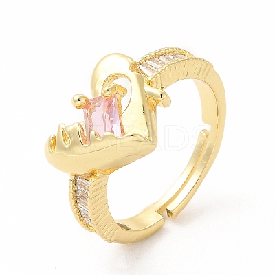 Pink Cubic Zirconia Heart Adjustable Ring KK-A180-49G-1