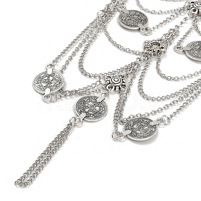 Bohemian Multi-layer Chain Alloy Coin Tassel Toe Ring Anklets for Women AJEW-B107-01P-1