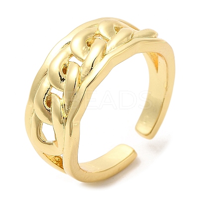 Rack Plating Brass Curb Chains Open Cuff Rings RJEW-R138-02G-1