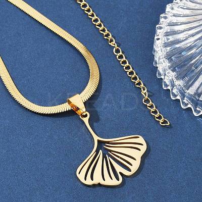 Ginkgo Leaf 201 Stainless Steel Herringbone Chains Pendant Necklaces NJEW-K253-36G-1