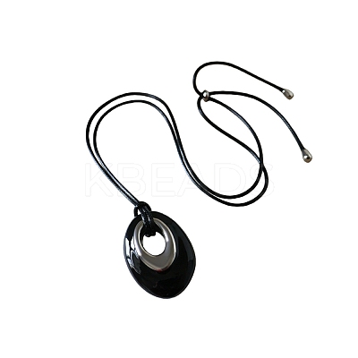 Brass Enamel Teardrop Pendant Adjustable Cotton Cord Long Necklaces for Women WGF87EC-01-1