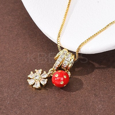Brass Micro Pave Clear Cubic Zirconia with Enamel Red Pendant Necklaces NJEW-D348-04B-G-1