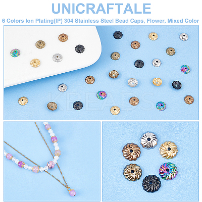 48Pcs 6 Colors Ion Plating(IP) 304 Stainless Steel Bead Caps STAS-UN0049-53-1