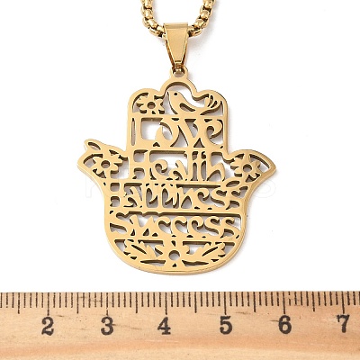 201 Stainless Steel Hollow Cut Hamsa Hand Pendant Necklaces LS-NJEW-H065-07G-1