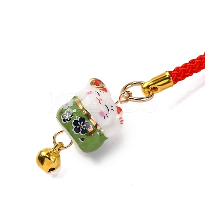 Porcelain Fortune Cat Pendant Decoration HJEW-G027-03-1