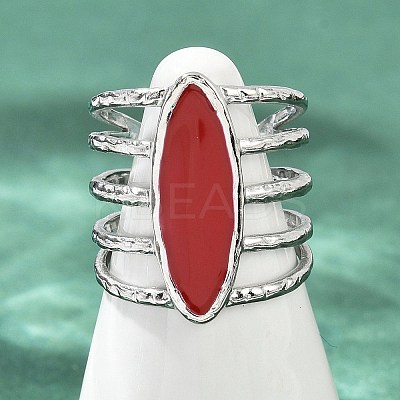 Horse Eye 304 Stainless Steel Enamel Cuff Rings for Women RJEW-G355-04P-02-1