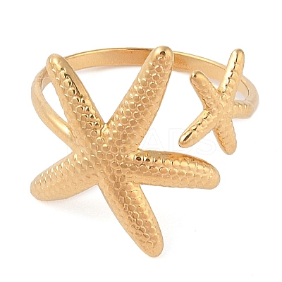 Ion Plating(IP) 304 Stainless Steel Starfish Open Cuff Rings for Women LS-RJEW-Z057-09G-1