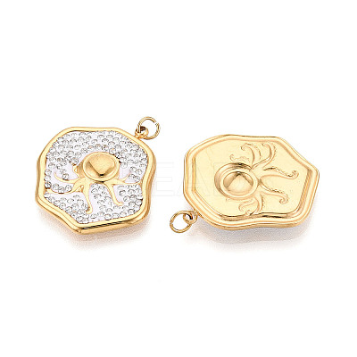 304 Stainless Steel and Polymer Clay Crystal Rhinestone Pendants STAS-T069-60G-1