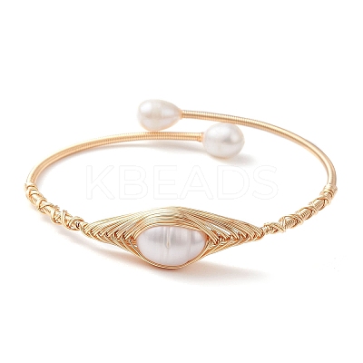 Natural Pearl Beaded Cuff Bangles BJEW-JB10120-01-1