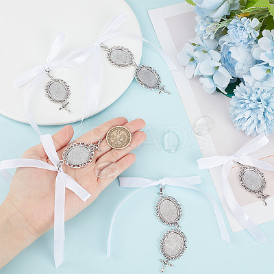 Tibetan Style Alloy & Glass Oval Photo Bouquet Hanging Ornaments HJEW-HY0001-11-1