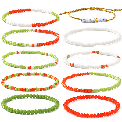 10Pcs Glass Seed Bead & Glass Stretch Bracelets ZB7764-5-1