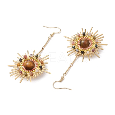 Natural Tourmaline & Tiger Eye Dangle Earrings EJEW-MZ00237-1