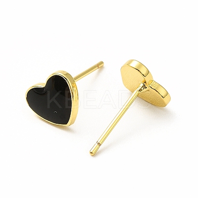 Enamel Heart Stud Earrings EJEW-H093-16G-1